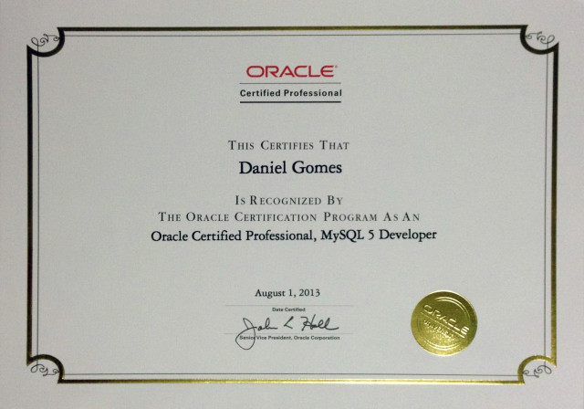 OCP MySQL 5 Developer Daniel Gomes Certificate