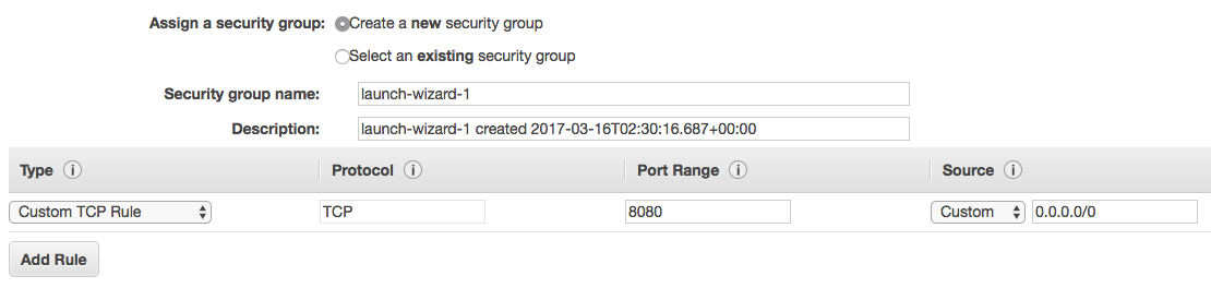 Instance configuration - security group